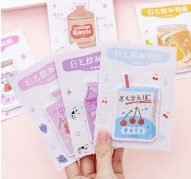 Cute Kawaii Sticky Note Various Drink Shapes Japanese Style Simple Solid Color Note Sticker Note Paper Office Notice Sticker