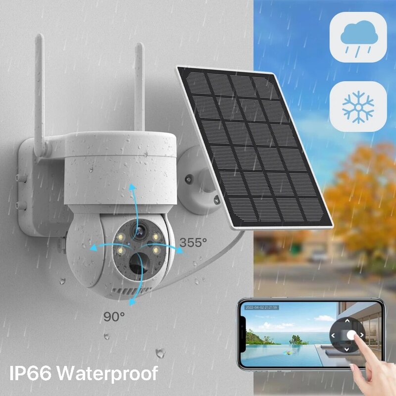 New WiFi PTZ Camera Outdoor Wireless Solar IP Camera 1080P HD Built-in Battery Video Surveillance Camera Long Time Standby