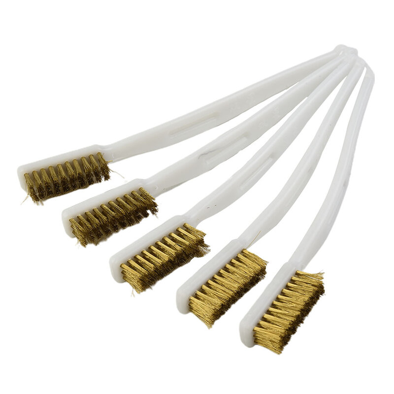 5 buah sikat kawat kuningan pegangan plastik untuk perangkat industri pemoles pembersih sikat kawat kuningan untuk bagian peralatan Diy rumah