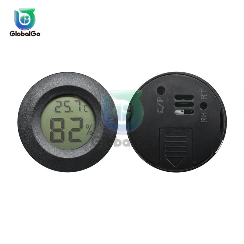 -50 ~ + 70 ° c Mini LCD cyfrowy termometr higrometr okrągły miernik temperatury i wilgotności czujnik do zamrażarki pudełko do cygar