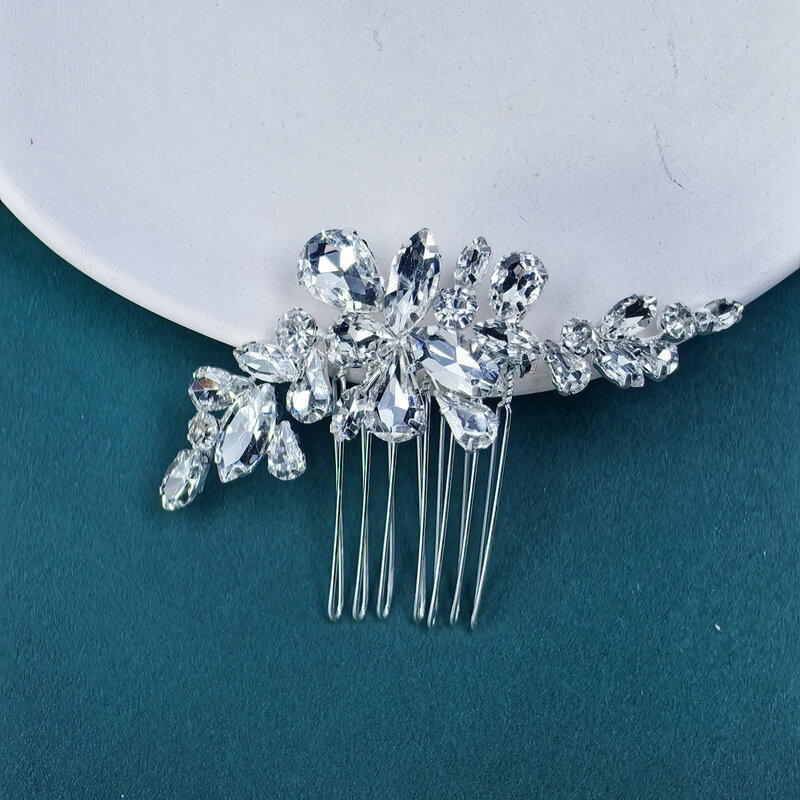 Cristal nupcial do cabelo do casamento pente, prata tiara, strass pérola, ornamento do cabelo feminino, dama de honra Side Comb, (S)