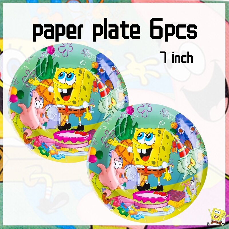 Sponge-Bob Birthday Party Decor Disposable Tableware Plate Cake Topper Gift Bag Backdrop Balloon Baby Shower Kids Party Supplies