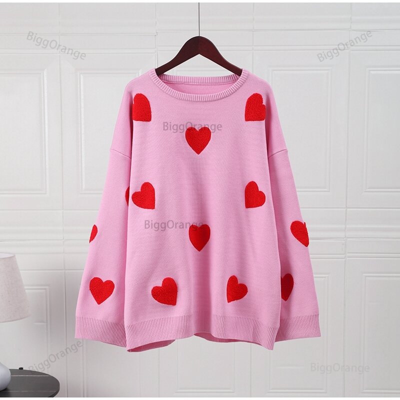 Suéter de punto con bordado de amor para mujer, jersey de manga larga con cuello redondo, dulce y elegante, informal, a la moda, novedad de 2023