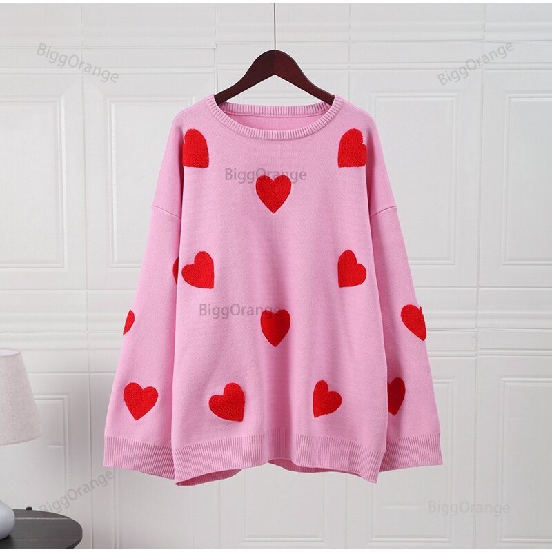 Love Embroidery Women's Knitting Sweaters Sweet Chic Long Sleeved O-neck Pullovers 2023 New Female Casual Fashion Sweater