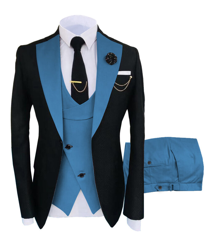 Smoking masculino Regular Fit 3 peça definida, terno feito sob medida, traje de festa, terno de padrinhos dos homens, jaqueta, calças, colete, novo
