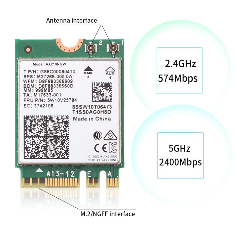 بطاقة لاسلكية AX210NGW ، واي-e ، بطاقة لاسلكية ، 5.3 Mbps ، مجموعة سطح المكتب bbsp ، هوائي 802.11ax ثلاثي النطاق 5Ghz 6G AX210NGW من Wifi6 AX200