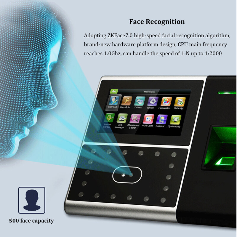 Sistema biométrico de asistencia de tiempo facial, lector de huellas dactilares USB, reloj de tiempo, máquina de Control de acceso de empleado con batería, iFace302