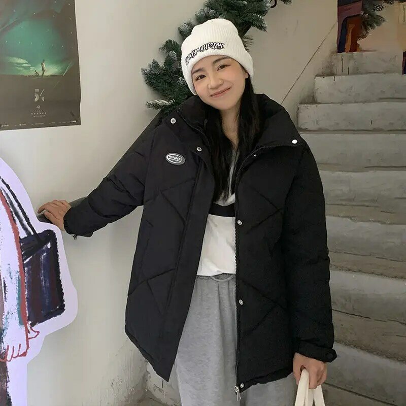 Прямые парки, милые зимние пальто для девочек, уличная одежда, свободная универсальная теплая утолщенная модная повседневная одежда в Корейском стиле с воротником-стойкой