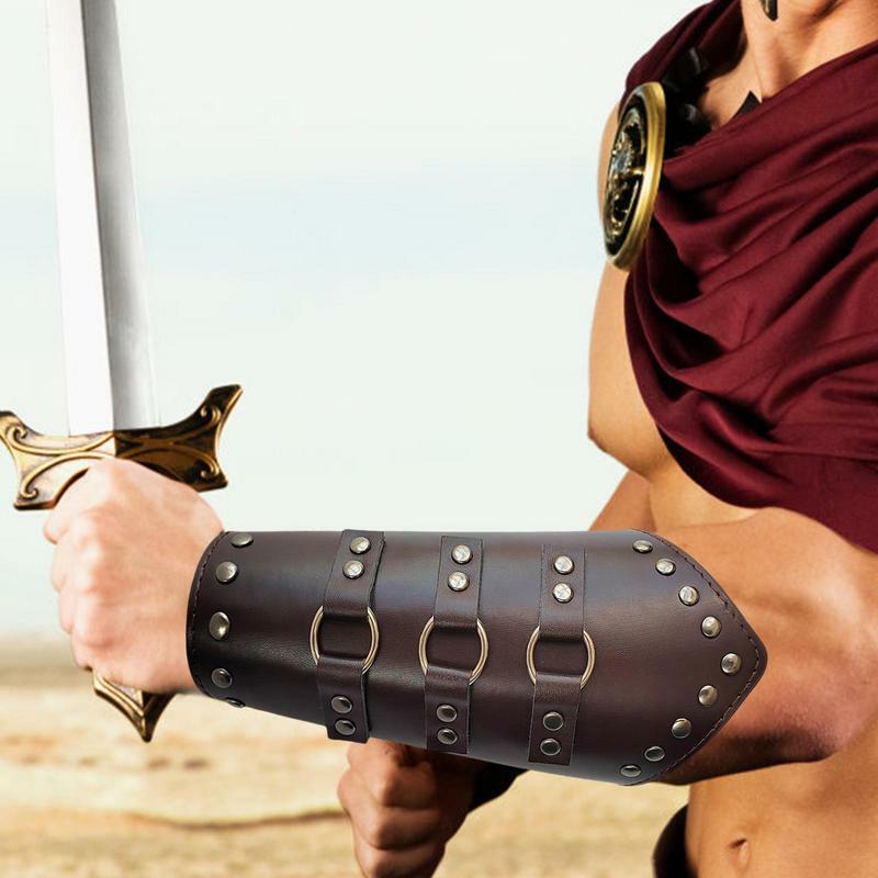 Bracciale da braccio medievale Vambrace bracciale regolabile in pelle medievale bracciale da braccio in pelle cinturino da polso Punk Wide Bracer Arm Guards