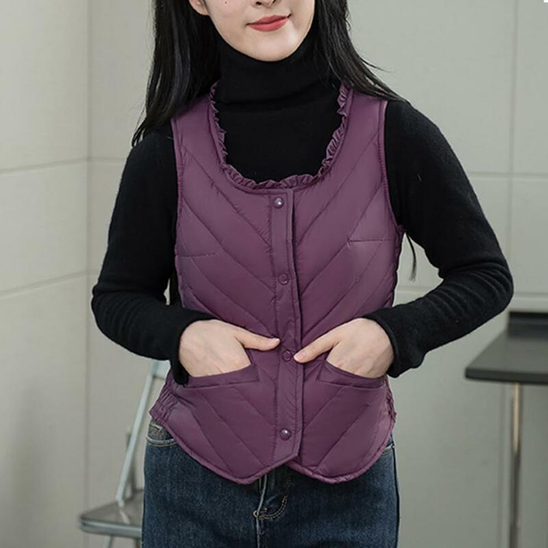 Women Lightweight Vest Jacket Cozy Stylish Fall Winter Women's Vest with Thick Padded Plush U Neck Single-breasted for Soft
