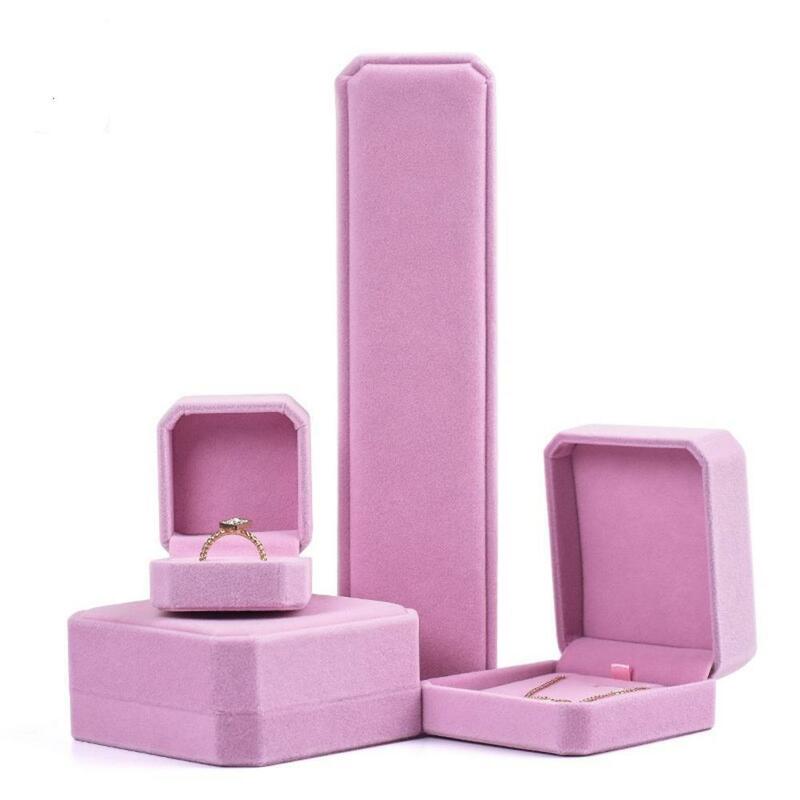 Качественное свадебное хранение ювелирных изделий, Искусственный Розовый бархатный органайзер для колец, серег, ожерелий, браслетов, роскошная женская подарочная коробка