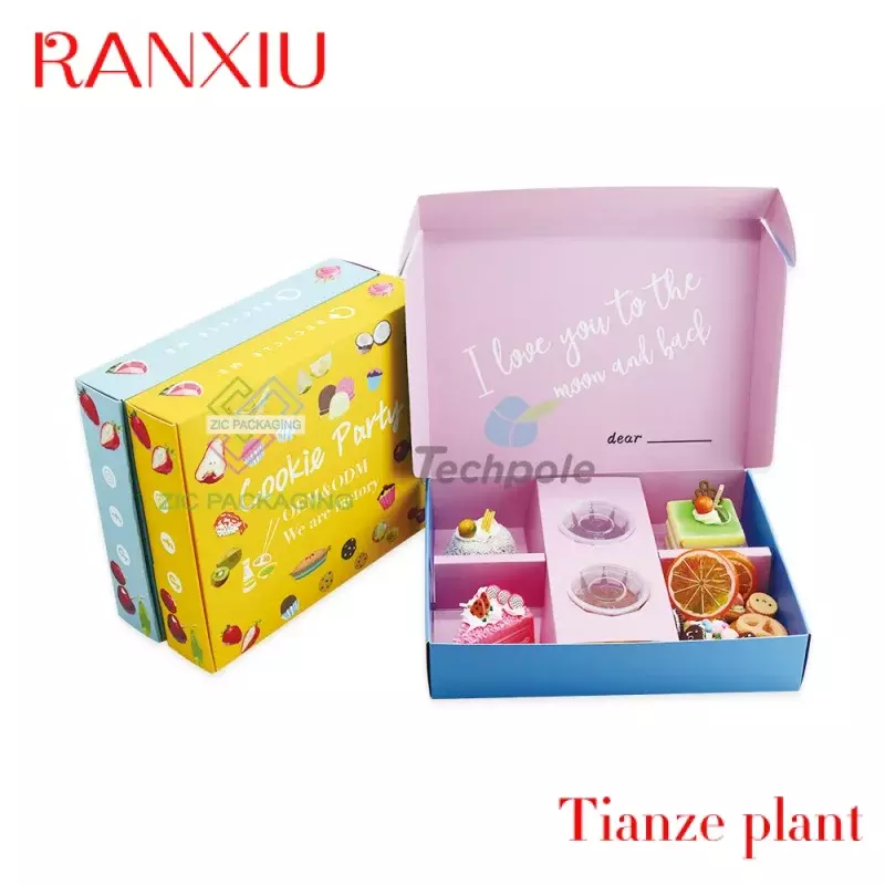 Custom Cookie Box Coated Paper Folding Kraft Paper Safety Bento Box Picnic Dessert Biscuit Cake Gift Box with Inner Card