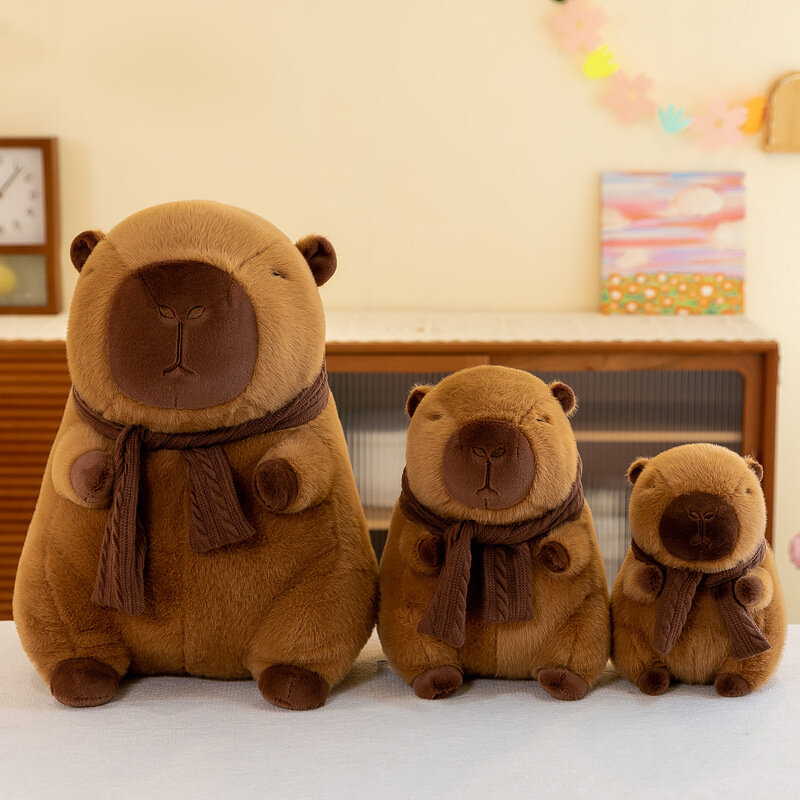 귀여운 Capybara 목도리 플러시 장난감, 앉아있는 사랑스러운 만화 동물 인형, 휴일 선물, 홈 장식 소파 플러시 베개