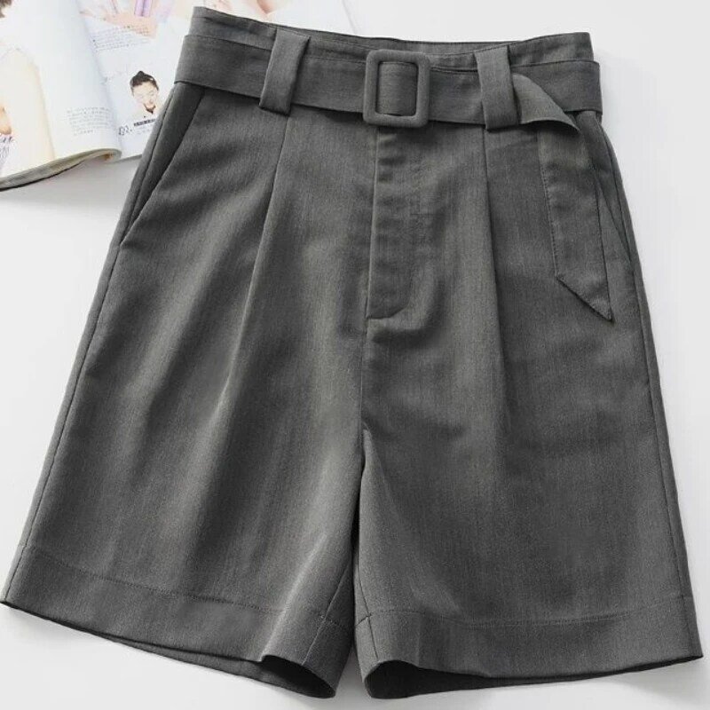 Pantalones de un solo color caqui para mujer, pantalón corto informal de cintura alta, ajustado y recto, estilo fino, novedad