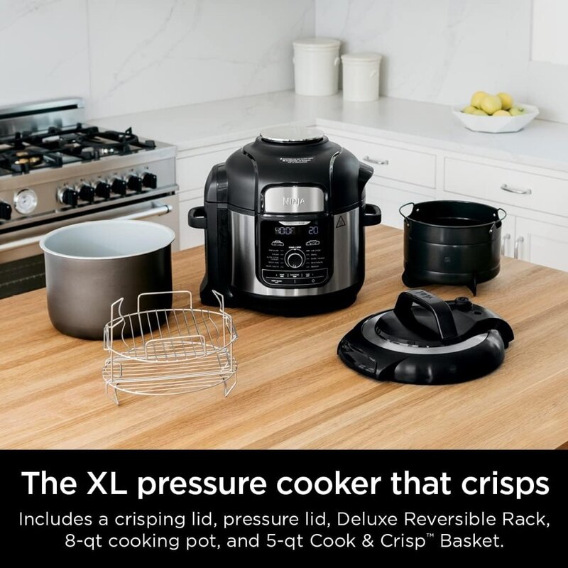 Air Fryer, 12-in-1 Deluxe XL 8 Qt. Steams, Slow Cooks, Sears, Dehydrates & More, with 5 Qt, Reversible Rack, Pressure Cooker