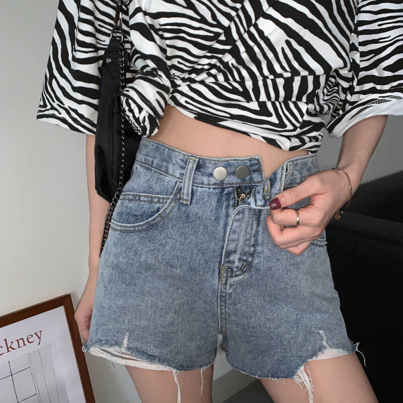 Laies celana pendek Denim pendek kasual musim panas keren Jeans pendek seksi pinggang tinggi wanita kode rusak cuci gudang Fy7580