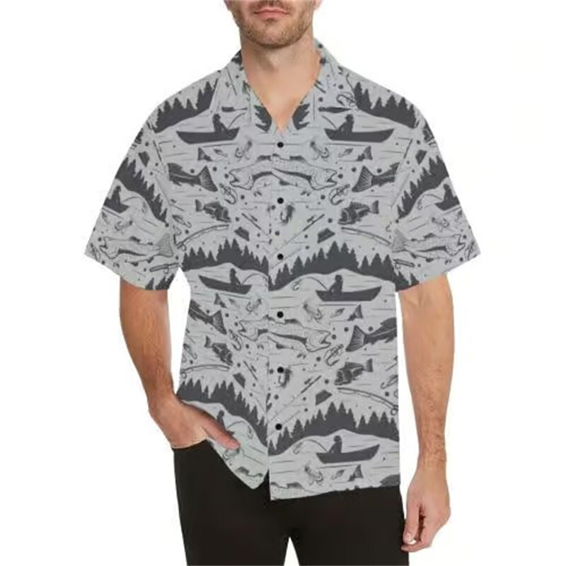 Blusa havaiana com estampa listra masculina, manga curta Aloha, camiseta cubana, roupa casual extragrande, blusa feminina de verão, nova