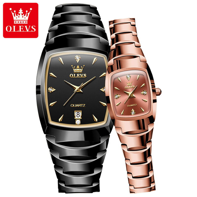 Marka OLEVS nowy luksusowy zegarek kwarcowy ze stali wolframowej dla par dla mężczyzn kobiety sport wodoodporny kalendarz moda para zegarki na rękę