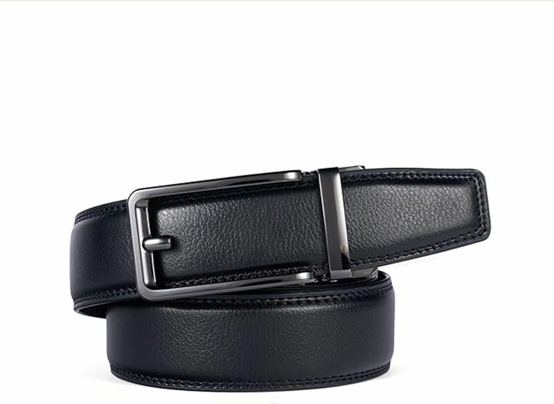 حزام جلد بسقاطة سوداء للرجال ، حزام عمل غير رسمي ، مشبك أوتوماتيكي ، جينز