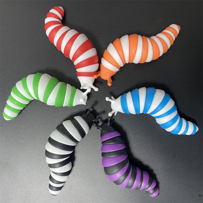 Mainan siput Slug warna-warni diartikulasikan fleksibel 3D Slug Fidget semua usia mainan sensorik Anti kecemasan untuk anak-anak