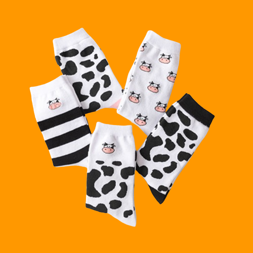 5/10 Pairs Pure Color Cotton Socks Autumn and Winter Cow Pattern Spotted Fashion Socks Sweet Cartoon Women's Cotton Socks