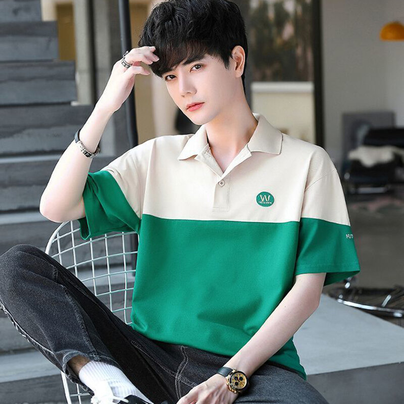 Fashion Lapel Button Spliced Casual Short Sleeve Polo Shirts Men Clothing 2024 Summer New Loose Korean Tops All-match Tee Shirt