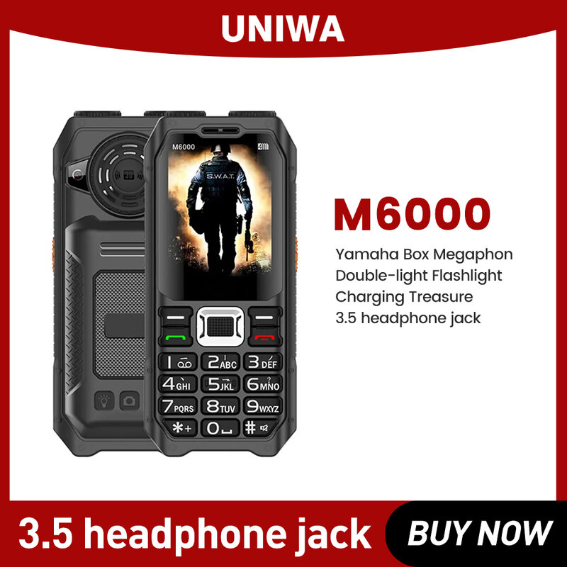 UNIWA-Celular com Voz Record Torch, 2G Feature, Cheap Telefone Móvel, Rádio FM, MP3 Radio, Inglês Chaves, Botão Celular, M6000, 2.3in