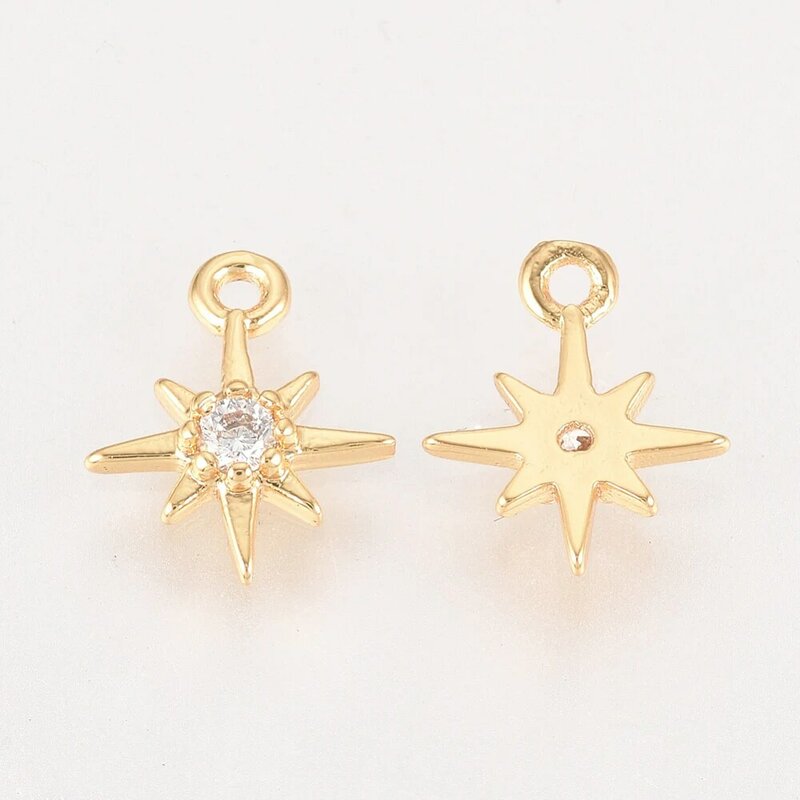 50 pz ottone Cubic Zirconia Charms a forma di stella placcato oro per fare gioielli fai da te collana orecchino portachiavi Chams forniture