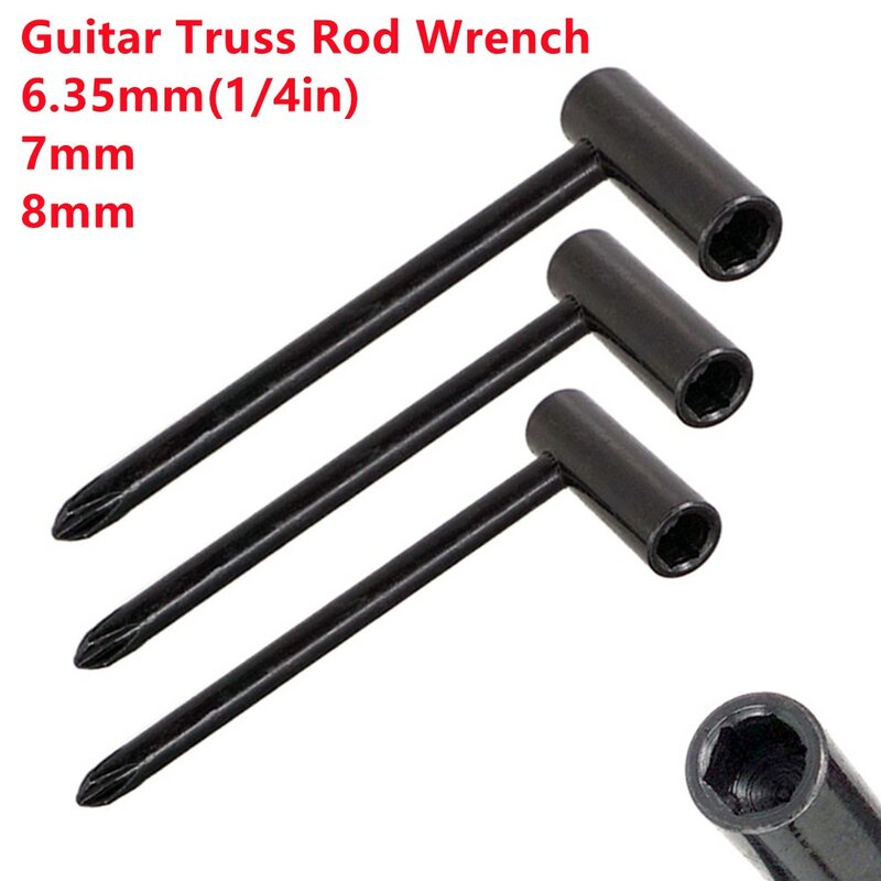 Gitar batang Truss Wrench pengatur kunci kotak hitam Spanner gitar elektrik logam portabel perak 7mm batang Truss