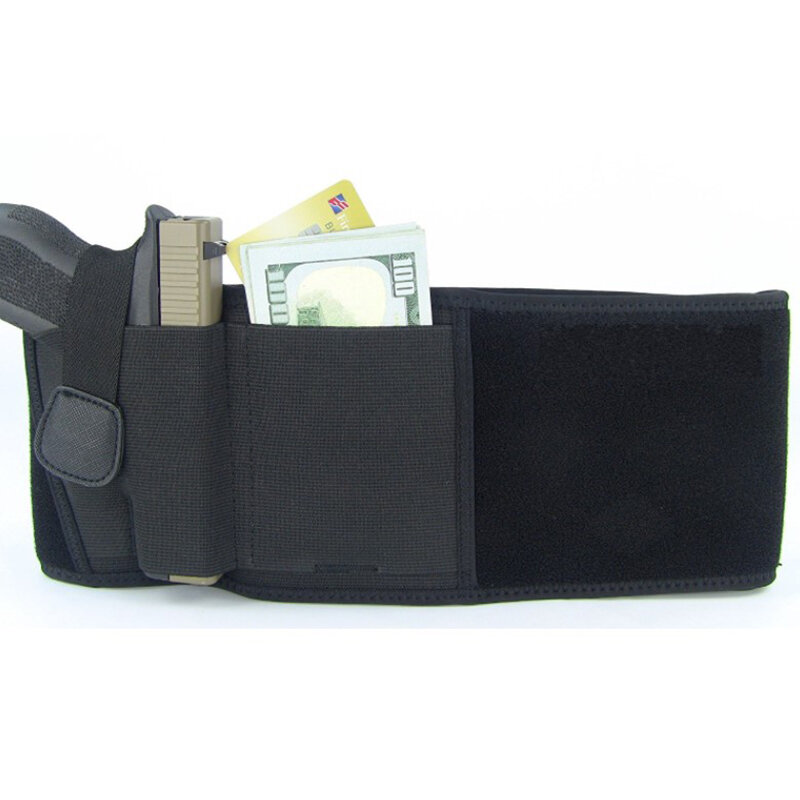 Funda negra para pistola de vientre, cinturón Invisible, bolsa de transporte oculta, faja elástica, cinturón de almacenamiento de cintura de 115x12,5 cm, 1 unidad