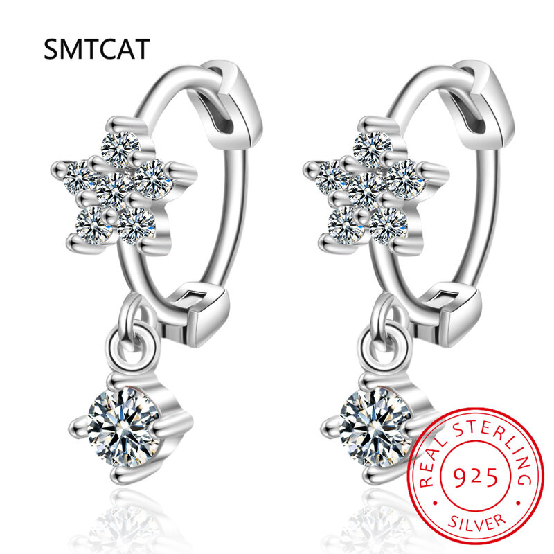 2 cttw Real D Color 6.5mm Moissanite Star Flower Hoop Earrings For Women Wedding S925 Sterling Silver Fine Jewelry