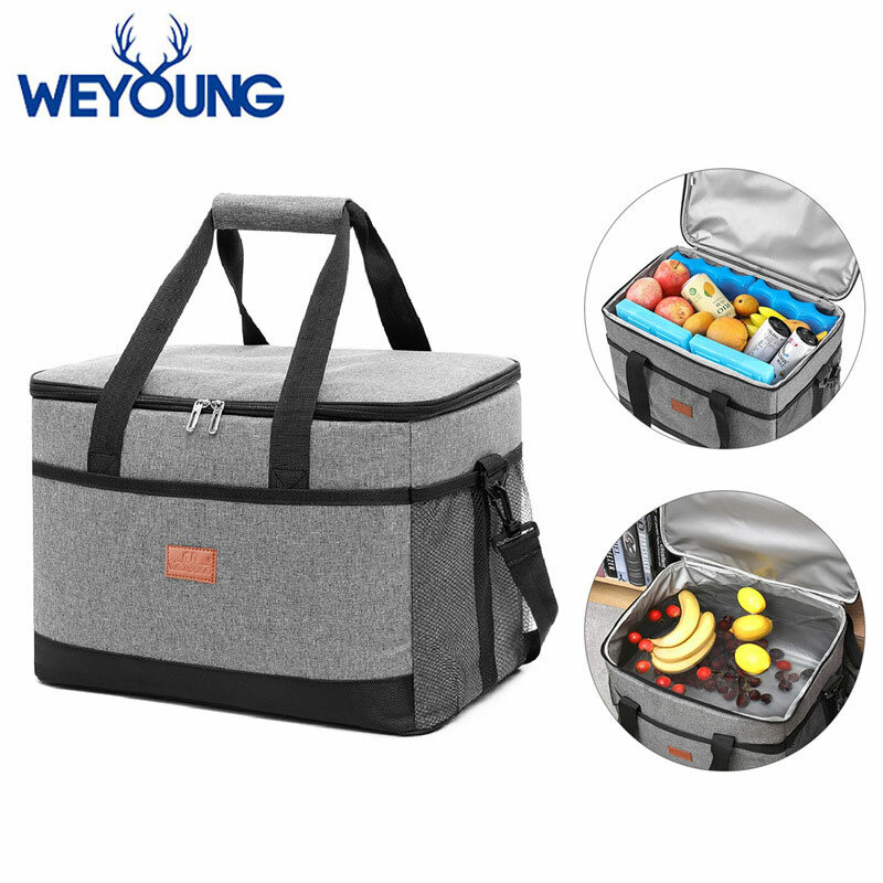 Tas insulasi panas Oxford besar 35L, tas Bento untuk piknik, tas makan siang portabel, tas wadah makanan, tas pendingin