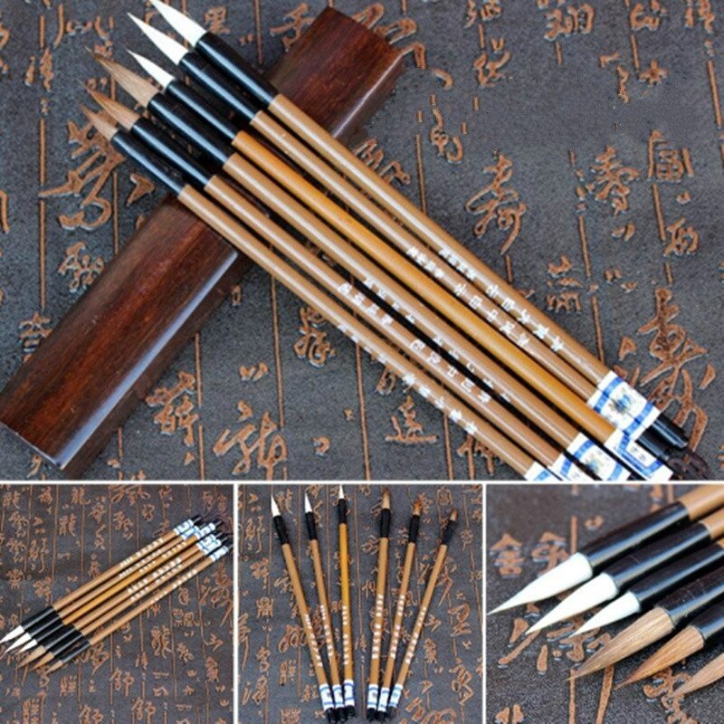 Tradicional Chinês Bambu Escrita Escova, Dip Pen Holder, Prática De Caligrafia, Pintura Suprimentos, Escola De Escritório, 3Pcs Set