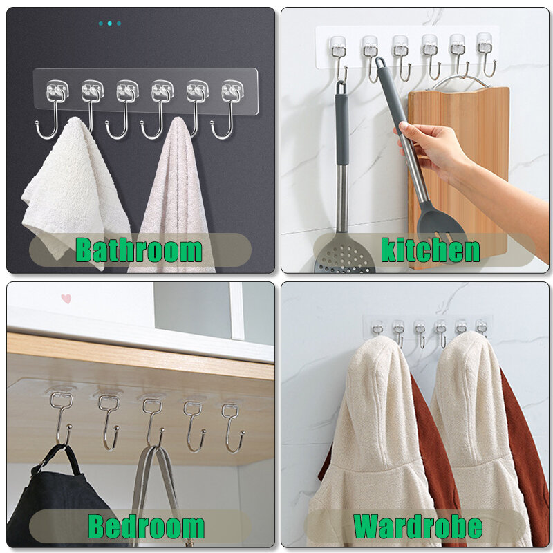 Starken Klebstoff Wand Haken Transparent Tür Wand Kleiderbügel für Küche Badezimmer Organizer Lagerung Haken Handtuch Kleidung Schlüssel Halter