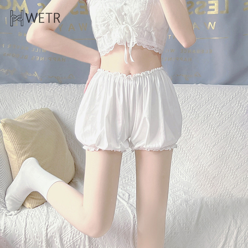 Solid Color High Waist Casual Home Lace Bud Shape Bottoming Shorts For Women
