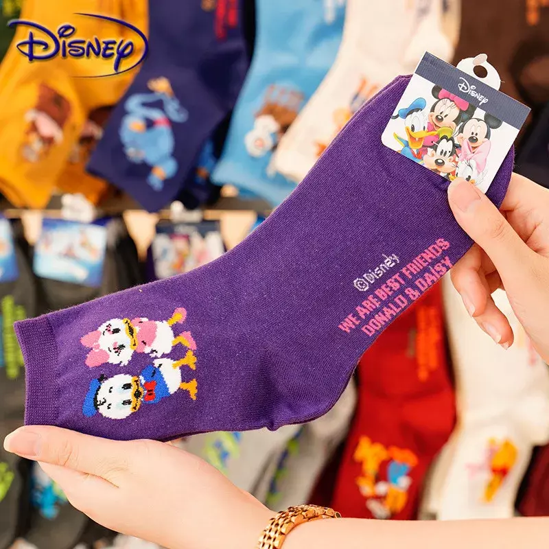 Calcetines de algodón con estampado de dibujos animados para mujer, medias informales de Disney Sanrio, Minnie, Mickey, Pato Donald, Winnie The Bear In The Tube