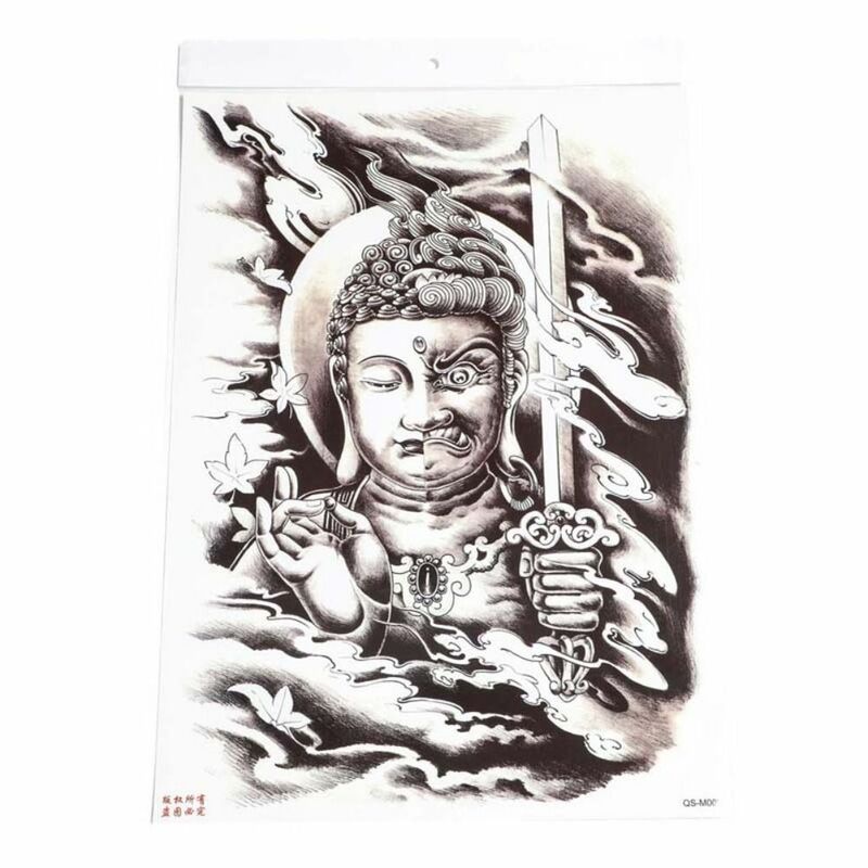 Tato temporer punggung penuh Buddha Guan Gong Zhao Yun tato lengan bunga Patch sayap silang malaikat tahan air tato palsu ikan mas stiker