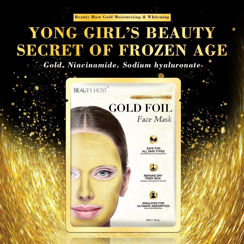 1 pz 24K collagene oro maschera viso schiarente idratante idratante Anti-età Anti rughe lamina oro maschera facciale per il salone