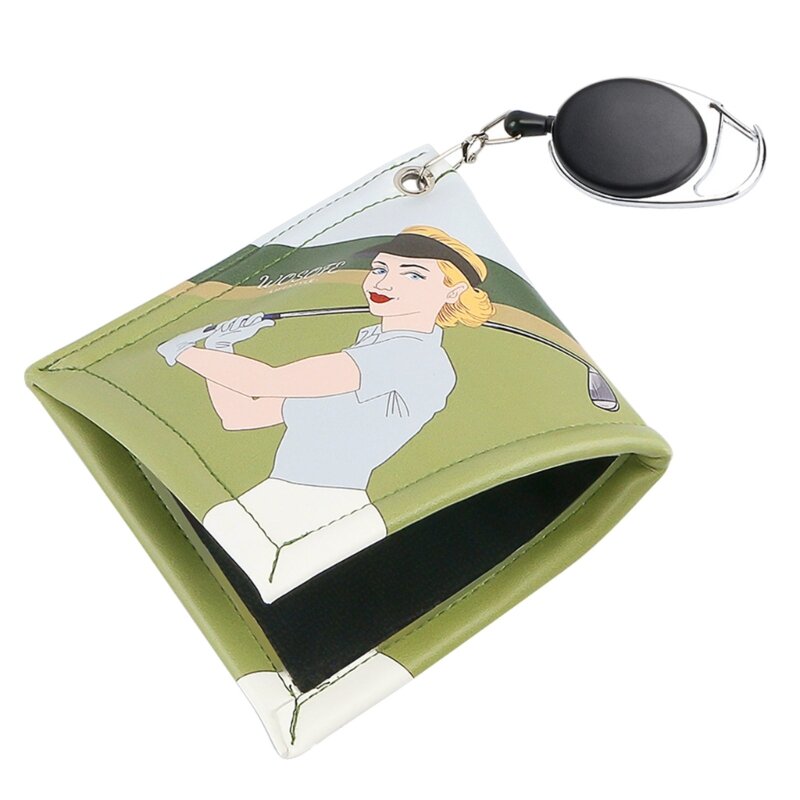 G92F Square Golf Ball Cleaning Towel with Retractable Keychain Buckle Mini Golf Ball Club Head Cleaner Wiping Cloth Durable