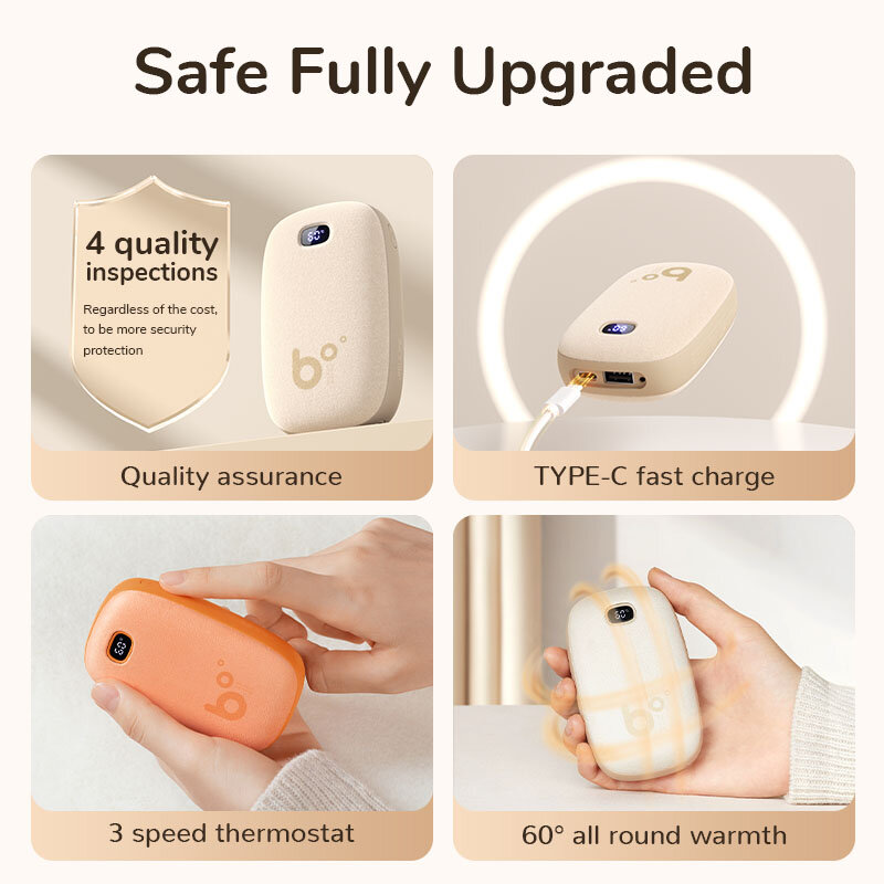JISULIFE Hand Warmers USB Power Bank Rechargeable 3S Instant Heat Portable Electric Hand Heater 60℃ Fast Warm Digital Display