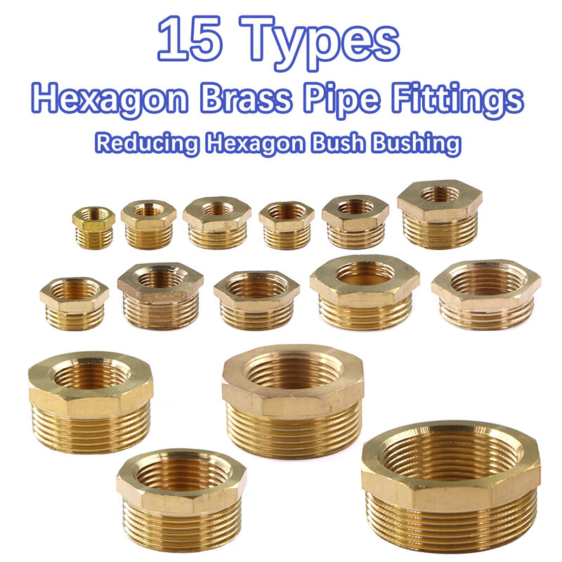 1/8" 1/4" 3/8" 1/2" 3/4" 1" 1.5" 2" Brass Pipe Fittings Male to Female Thread Reducing Hexagon Bush Bushing Fuel Water Gas Oil