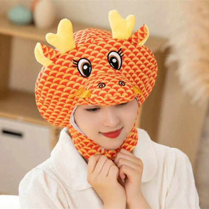 Cartoon Dragon Headgear 3D Fluffy Plush Hat Photography Prop Dress-Up Hair Accessories Performance Hat New Year Party Costume