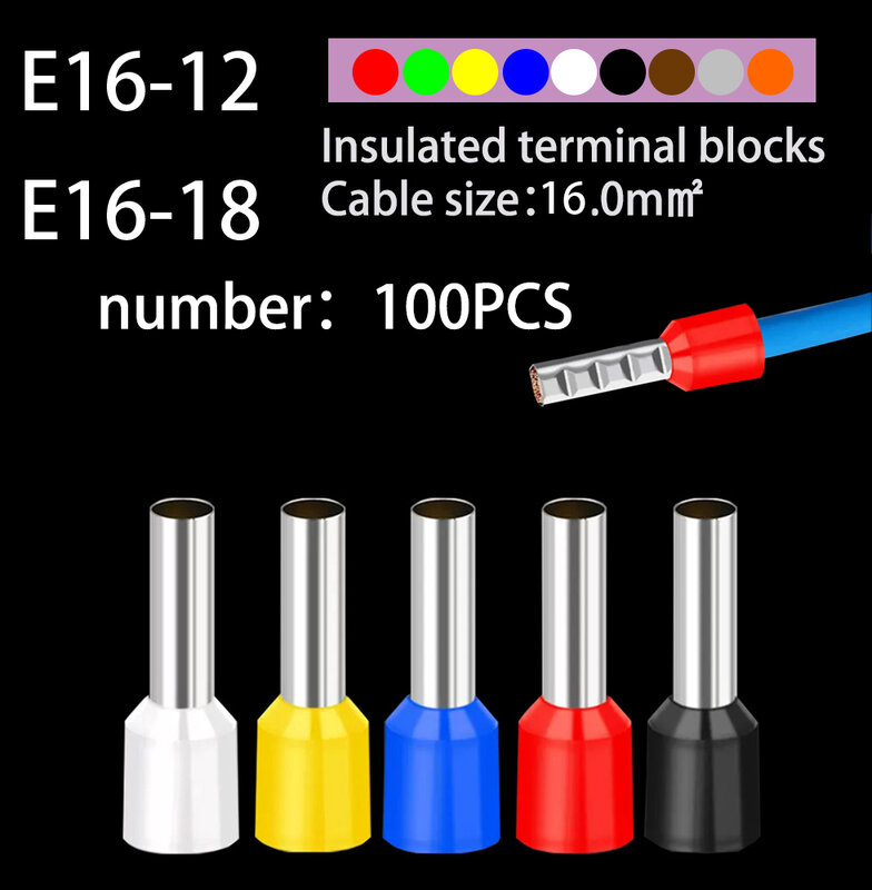 100 sztuk/paczka E16-12 E16-18 izolowane okucie zacisk blok o powierzchni 16,0 mm² końcówka zacisku do kabla elektrycznego złącza przewodu