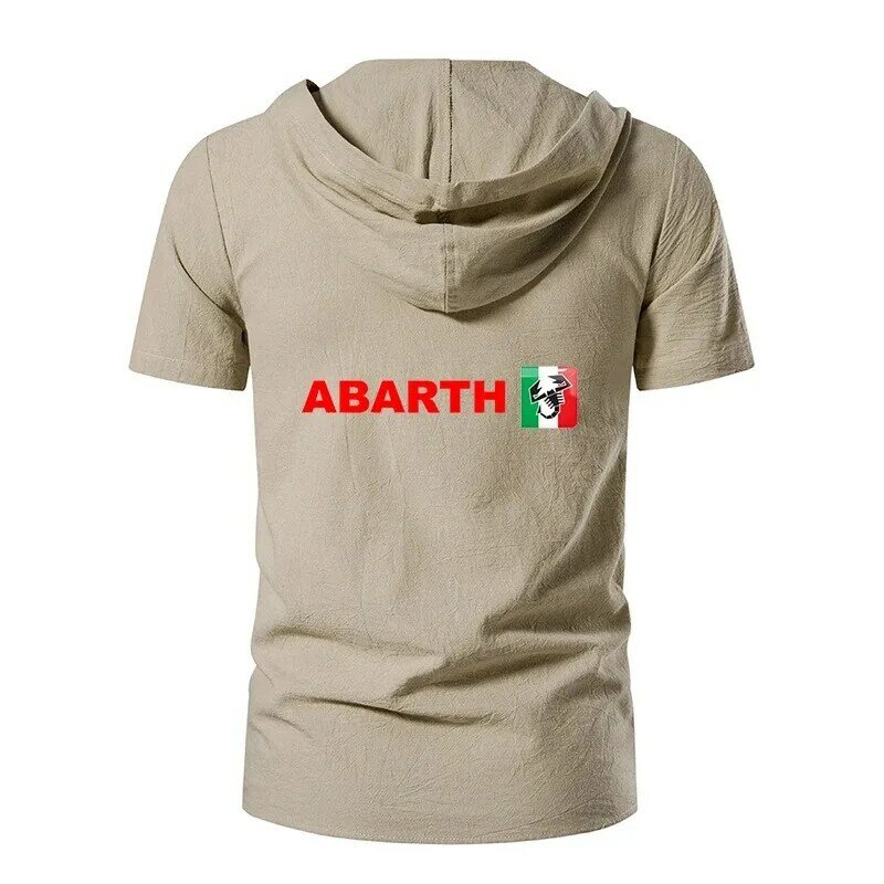 2024 estate da uomo Abarth Fashion frenulo collare cotone lino con cappuccio manica corta t-shirt Casual stampa moda top