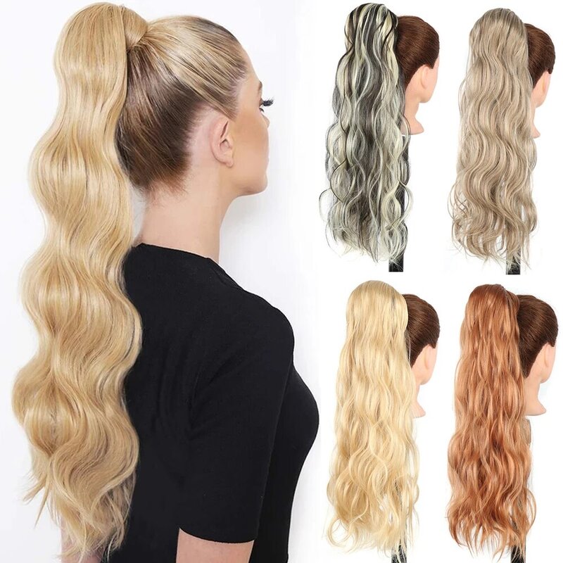 Synthetic Ponytail Extensions For Women Long Wavy Wrap Around Ponytail Clip In Hair Extensions Pony Tail Hairpiece Daily Use