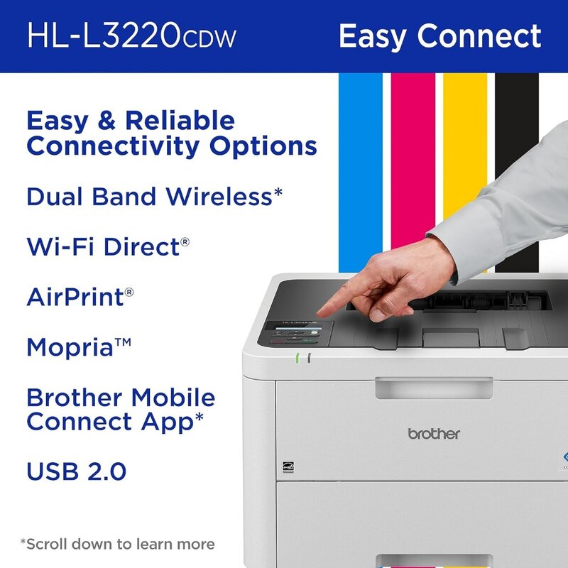 Impressora a cores digital compacta sem fio, L3220CDW, saída de qualidade a laser, impressão duplex e dispositivo móvel