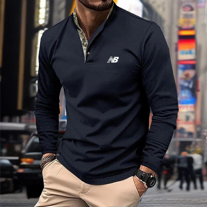 High quality men's long sleeved printed casual sports fashion hot selling spring and autumn top polos button men's clothing