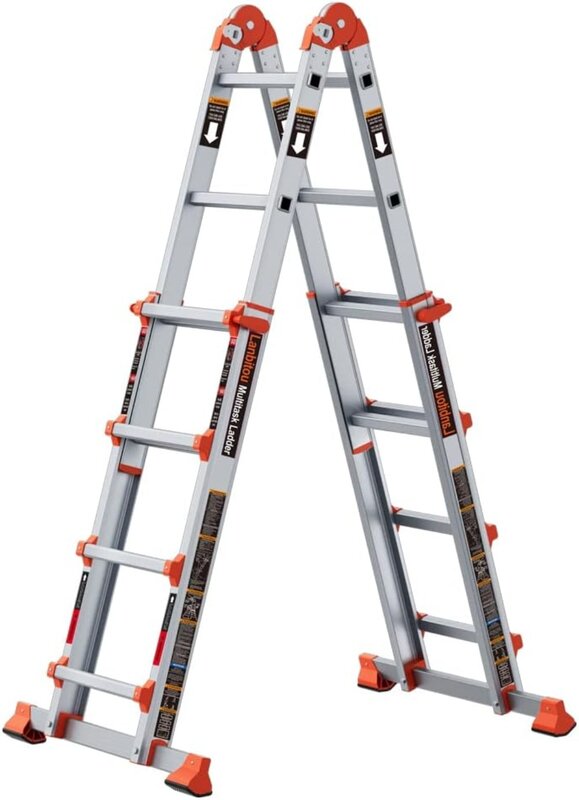 LANBITOU Ladder, A Frame 4 Step Ladder Extension,14 FT Anti-Slip Multi Position & Storage Folding Ladder,330 lbs Security Load
