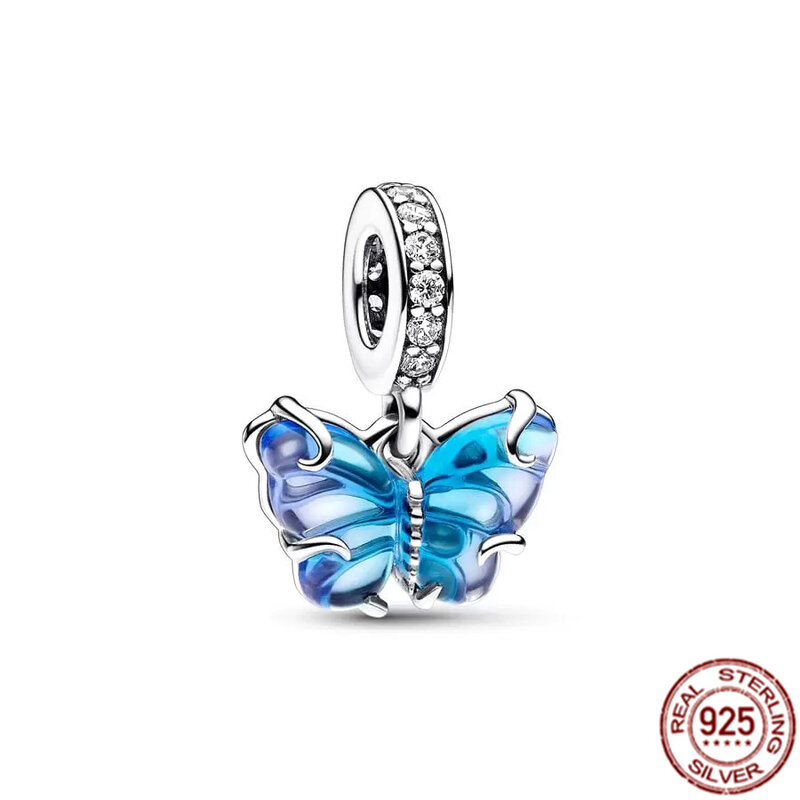 Pulsera Pandora Original para mujer, brazalete brillante de ojos azules, búho, zorro, mariposa, cuentas colgantes, joyería de plata de ley 925