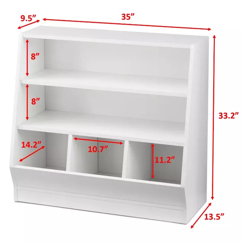 Kids Bin Storage e duas prateleiras estante, White Book Prateleira para crianças